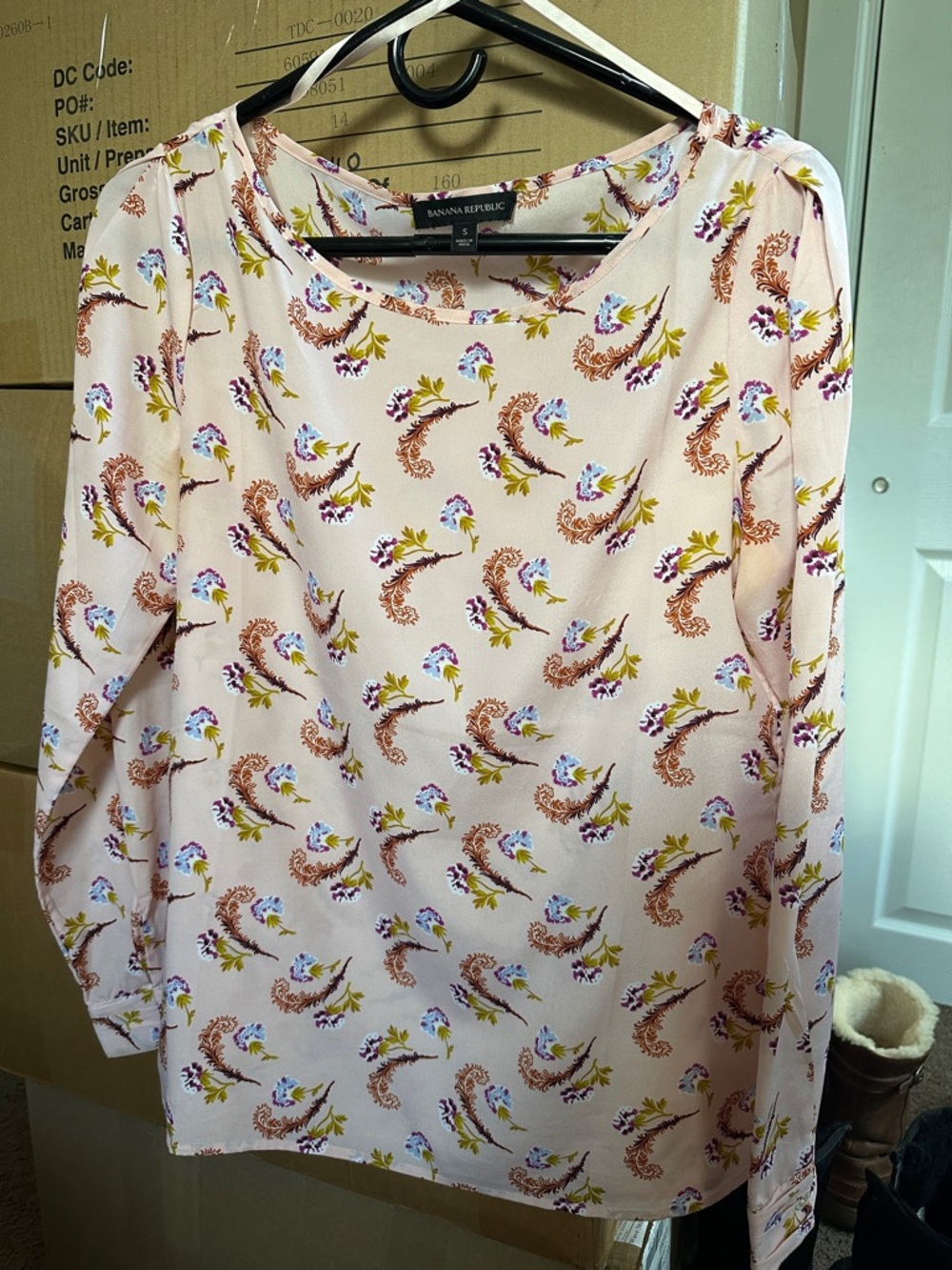 Banana Republic Pink Paisley Floral Long-Sleeve Blouse